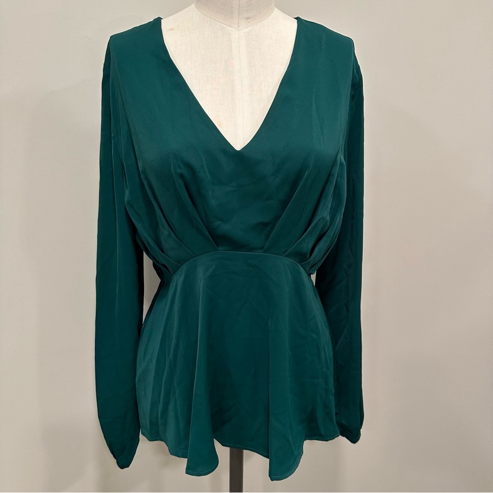 SHEIN Lune Lantern Sleeve Peplum Dark Green Blouse Jewel Tone Size Medium 6